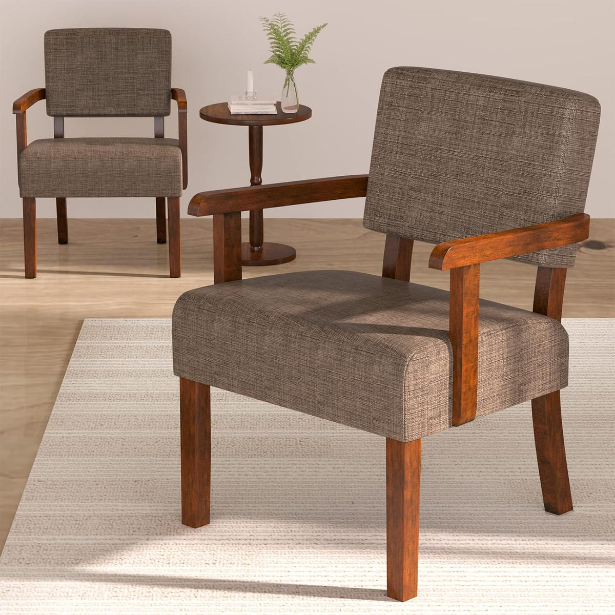 FAGAGA Accent Chairs Set of 2, 2 Solid Wood Armchairs with Side Table | Living Room Chairs with Soft Thicken Cushion, Comfy Reading Chair for Bedroom, Waiting Room, Home Office, Easy Assembly