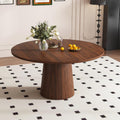 47" Round Dining Table for 4, Modern Farmhouse Kitchen Table with Wood Strip Base, Walnut Finish Circle Tables for Kitchen and Living Room Walnut