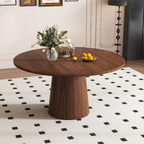 Round Dining Room Table, Farmhouse Kitchen Table with Wood Strip Base, 47.2“ Circle Table with Walnut Veneer Finish, Easy Assembly