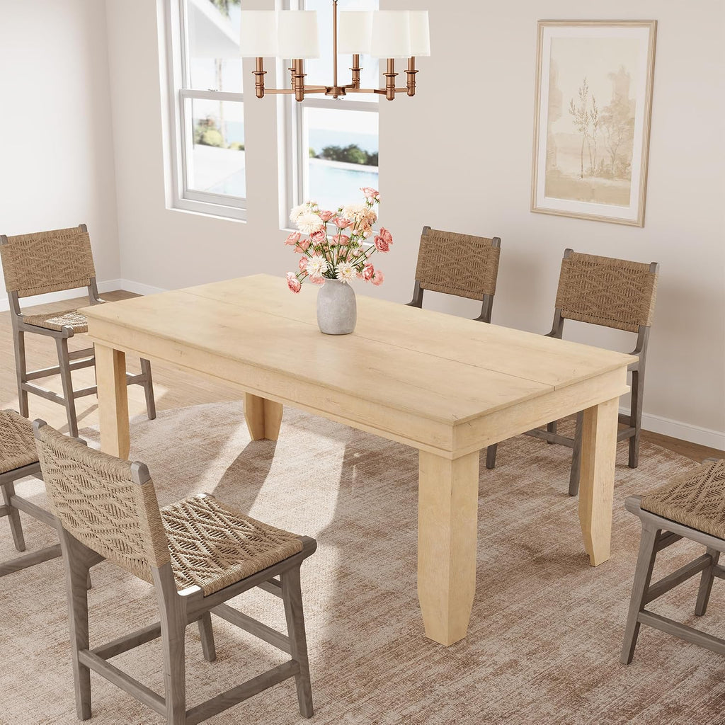 GarveeHome Farmhouse Dining Table for 4-6 People, 63 in Long Kitchen Tables with Wooden Sturdy Frame, 5 ft Large Rectangular Dinner Table for Dining Room, Kitchen, Natural, 63" Non-extendable