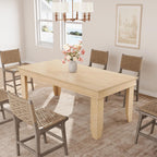 GarveeHome Farmhouse Dining Table for 4-6 People, 63 in Long Kitchen Tables with Wooden Sturdy Frame, 5 ft Large Rectangular Dinner Table for Dining Room, Kitchen, Natural, 63" Non-extendable