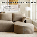108" U-Shaped Couches for Living Room,Comfy Fluffy Cloud Sectional Couch with Curved Ottoman, Modern Plush Corduroy Deep Seat Modular Sectional Sofa for Small Spaces, Light Brown