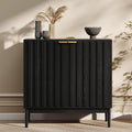 Fluted Cabinet with Storage, Buffet Cabinet Sideboard with 2 Doors, Black Buffet Storage Accent Cabinets with Adjustable Shelves for Living Room, Entry, Hallway, Kitchen
