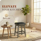 DTY Indoor Living Cortez Bonded Leather Stool, Weathered Gray Finish, 24" Counter Height, Black Leather Seat, Set of 2