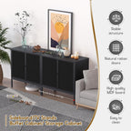 XIAO WEI Farmhouse Boho Sideboard Buffet Cabinet with Black Rattan Doors, 31.5" W Accent Credenza Console Storage Cabinet with Metal Legs for Living Room, Entryway, Kitchen/Set of 2