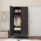 Ckzbx 71" H Metal Armoire Wardrobe Closet, Adjustable Shelve, Clothes Drying Pole, Steel Wardrobe Cabinet for Bedroom (Black)