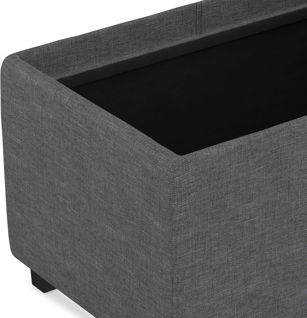 SIMPLIHOME Avalon 42" Wide Linen Look Fabric Storage Ottoman in Slate Grey