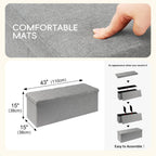 PINPLUS Folding Storage Ottoman Bench, Grey Linen | Linen Storage Chest with Padded Seat, Blanket Organizer, Footrest Stool and End of Bed Bench for Bedroom or Living Room