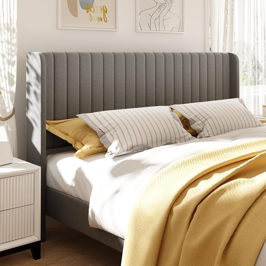 Queen Bed Frame with Vertical Channel Tufted Headboard & Wingback