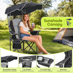 Suteck Camping Chair with Canopy, Outdoor Beach Chair with Adjustable Sun Shade Canopy, Cup Holder, Side Pockets - Heavy Duty Folding Chair with Full Sun Protection Supports 500lbs, Black