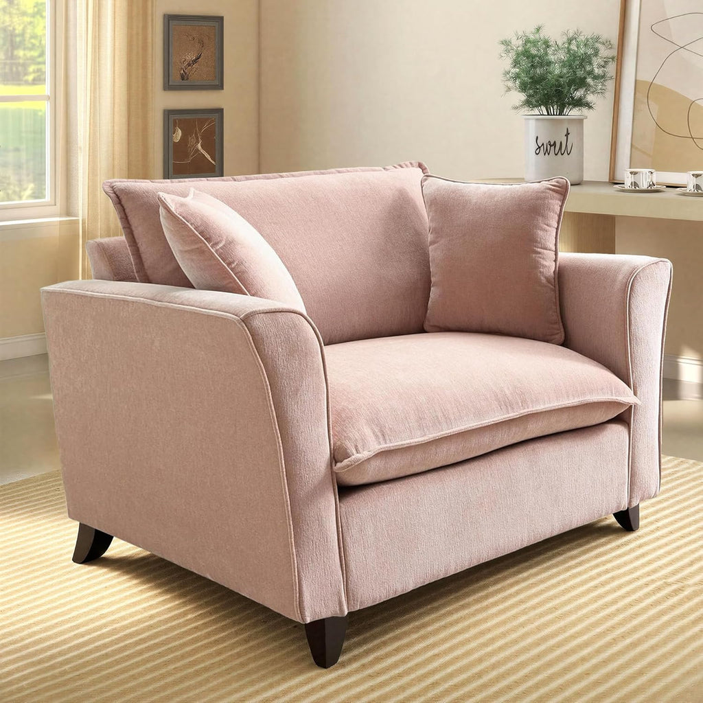 ERYE 46.9" Chenille Upholstered Accent Chair Wide Seat for Living Room Bedroom, Modern Leisure Cushion Armchair W/ 2 Pillows and Removable Cover for Home Apartment Office
