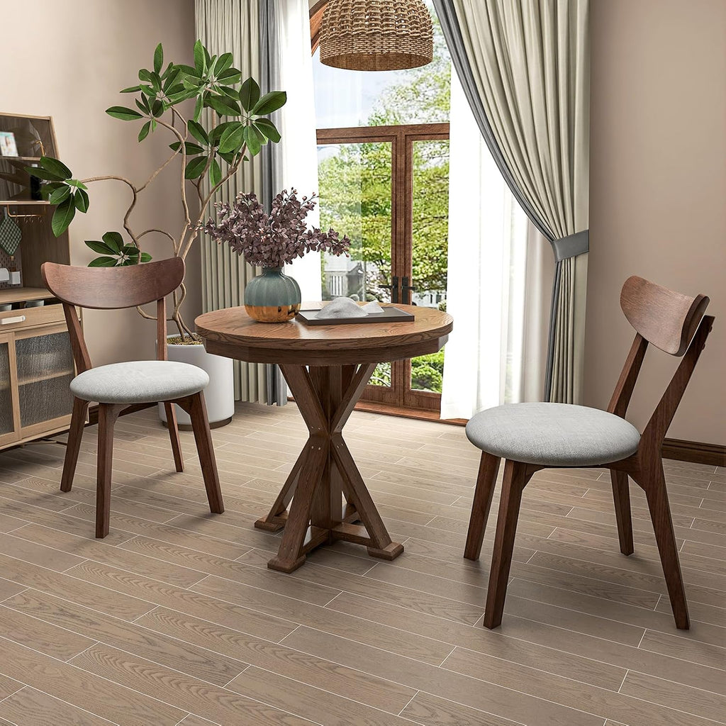 KOTEK Dining Chairs Set of 2 with Rubber Wood Legs | Mid Century Modern Kitchen Chairs with Cushioned Seat, Curved Backrest, Wooden Side Chairs for Dining Room, Living Room