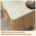 Fluted Nightstand Set of 2 with Faux Marble Top,Natural Oak