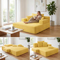 Oversized Chaise Lounge Chair Indoor, Upholstered Single 68''Convertible Sofa Bed with Storage Pocket, Frameless Design & Compression Foam for Small Spaces, Living Room, Apartment, Yellow