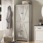 LYNSOM Farmhouse Storage Cabinet with 4 Barn Doors and Adjustable Shelves, Grey丨72 Tall Pantry Cabinet, Freestanding Buffet Cupboards Sideboard for Kitchen, Dining Room, Livingroom