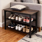 Shoe Bench, 3-Tier Shoe Rack, Industrial Shoe Organizer Storage Bench, 27.2'' Bench with Metal Shelves, for Entryway, Living Room, Hallway, Easy Assembly, 300lb Capacity - Rustic Brown