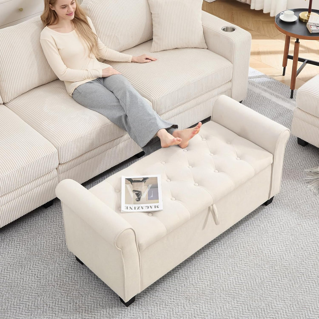 49" End of Bed Storage Bench for Bedroom, Upholstered Storage Ottoman | Easy Assembly with Instructions, Pet Friendly, Polyester Fabric Ottoman Bench for Bedroom, Living Room, Window, Entryway