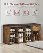 VASAGLE CUSTOS Collection - Storage Bench, Entryway Bench with Cushion, Drawer and Open Compartments, Bench with Storage, Living Room, Bedroom, Closet, Rustic Brown and Chestnut Brown ULHS024T01