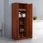 63" 2-Door Kitchen Pantry, Freestanding Storage Cabinet with 5-Tier Shelving and 2 Adjustable Shelves for Dining Room, Tan