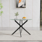 36" Round Glass Dining Table for 4, Circle Kitchen Table with Tempered Glass Top and Black Metal Cross Legs, Modern Small Glass Coffee Dinner Table for Kitchen Dining Room Apartment Office