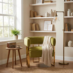 Modern Barrel Accent Chair, Living Room Side Chair with Golden Metal Legs, Soft Velvet Reading Armchair for Bedroom, Upholstered Club Chair for Reception Room/Lounge/Office, Olive