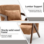 Mid-Century Modern Accent Chair Set of 2 with Solid Wood Frame，Upholstered Chenille Living Room Arm Chairs with Pillow for Bedroom, Living Room, Reading Room, Balcony, Brown