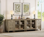 WAMPAT Sideboard Buffet Cabinets with 4-Glass Door, 4-in-1 Kitchen Storage Cabinets with Charging Station, Wood Coffee Bar Table with Adjustable Shelf & 2 Drawers for Dining Room, Living Room, Grey
