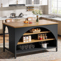 Tribesigns Kitchen Island with 3 Storage Shelves, 55" W Kitchen Shelf with Large Countertop and Seating Area, Modern Wooden Coffee Bar Table (Black)