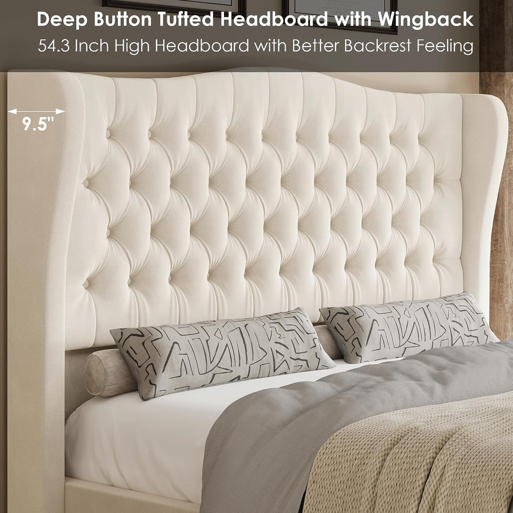 Keyluv Full Size 54.3" Tall Bed Frame with Wingback Headboard & Footboard