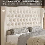 Keyluv Queen Size 54.3" Tall Bed Frame with Wingback Headboard & Footboard