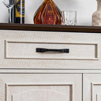 66" Large Sideboard Buffet Cabinet with Storage, Farmhouse Buffet Table Coffee Bar Wine Bar Kitchen Storage Cabinet with Drawers for Dining Room, Living Room, White & Walnut