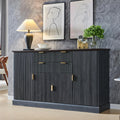 IFGET Fluted Buffet Cabinet with Storage, Sideboard Cabinet with Adjustable Shelves, Wood Rustic Coffee Bar with 2 Drawer and 4 Doors, Wine Bar for Kitchen, and Living Room, Dark Gery
