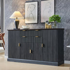 IFGET Fluted Buffet Cabinet with Storage, Sideboard Cabinet with Adjustable Shelves, Wood Rustic Coffee Bar with 2 Drawer and 4 Doors, Wine Bar for Kitchen, and Living Room, Dark Gery