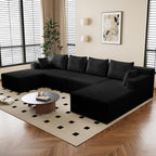 142"U Shape Sectional Couch,Oversized Couches for Living Room | Modern Corduroy Sofa with 2 Chaise, 4 Seater Deep Seat Memory Foam Compressed Sofa, No Assembly, Non-slip Base, Black
