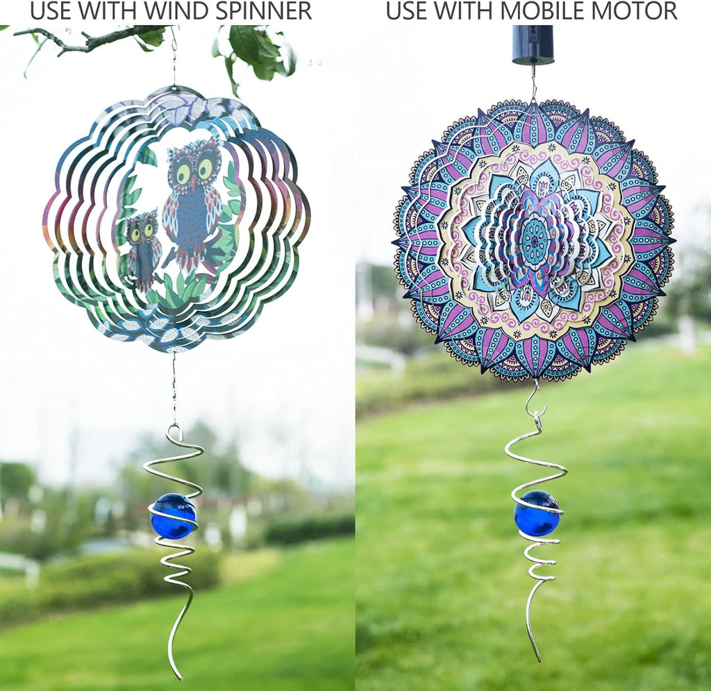 Gazing Ball Spiral Tail Wind Spinner Stabilizer, Garden Decorations Stainless Steel Metal with Hook & Blue Crystal Glass Orb Outdoor Hanging Decor Kinetic Yard 3D Swivel Art Sun Catchers