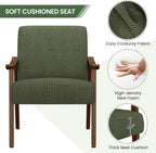 Yaheetech Accent Chairs, Mid-Century Corduroy Fabric Armchairs, Dark Green | Corduroy Chair with Solid Wood Legs, Cozy Reading Leisure Chair for Living Room, Bedroom, Waiting Room