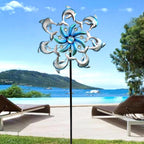 Dolphin Wind Spinners Garden Stake, 39" Metal Dolphins Wind Spinner Outdoor Decorations- Outside Lawn Stake Wind Sculptures for Yard Patio,Lawn & Garden Art Decor