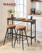 VASAGLE Bar Table with Power Outlets, Computer Desk, 47.2" W | Stable Metal Structure, Modern Basic, Rustic Brown and Matte Black, BARNET Collection ULBT121K01