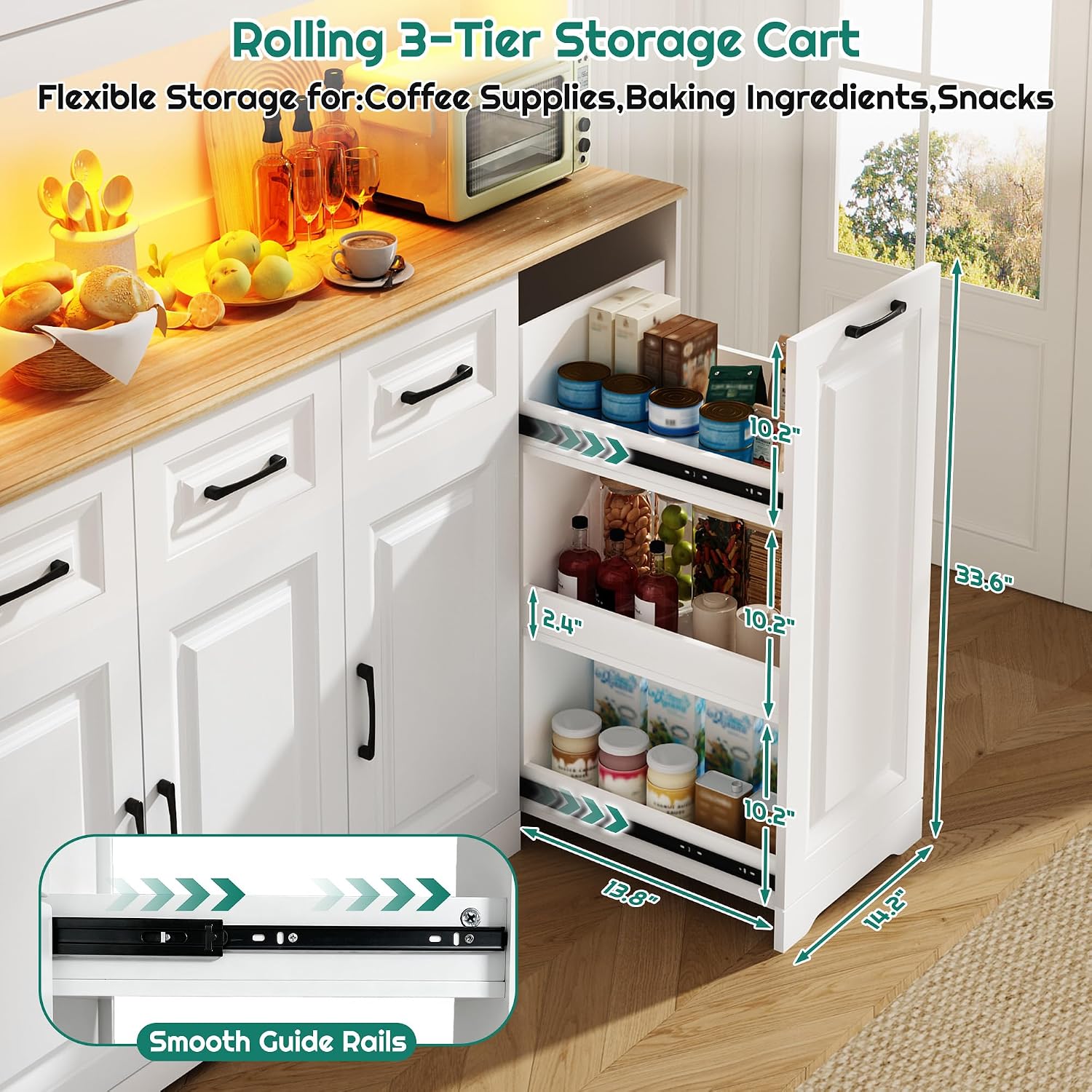 72" Tall 60" Wide Extra Large Pantry Storage Cabinet w/Power Outlet,LED Light,Farmhouse Kitchen Hutch Food Pantry Cabinet,3 Drawer,6 Doors Shelves,Storage Cart 3 Tier,for Kitchens,Dining Room,White