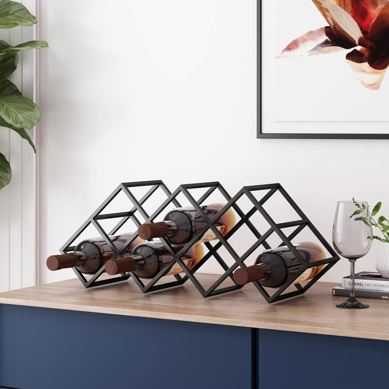 Wine Rack Freestanding Floor Countertop Wine Racks Storage Bottle Hold | Versatile wine rack freestanding floor or countertop use. Holds wine bottles securely in diamond slots. Durable iron fra