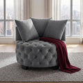 Upholstered Tufted Accent Barrel Chair with 3 Pillows, Contemporary Round Lounge Club Sofa Chair, Leisure Armchair for Living Room Hotel Bedroom, Dark Gray Velvet