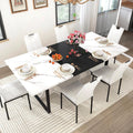 chartustriable 7PCS Dining Table Set with 6 Chairs for 4 5 6 People, 71" Large Wooden Kitchen Table Sets with 6 Upholstered Chairs,6-Person Kitchen Table & Chairs Set for Dining Room Kitchen(White)