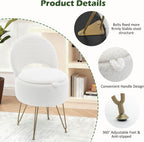 Korser Vanity Stool Chair with Storage and Folding Back, 13"x13"x27.6" Round Faux Fur Comfy Ottoman, 4 Metal Legs with Anti-Slip Feet, Makeup Chair for Living Room, Bedroom, Dressing Room