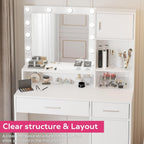 MIRROTOWEL Vanity Desk with Mirror and LED Light Strip,Dressing Table with Large Drawer, 3 Level Storage Dresser & 3 Lighting Modes Adjustable Brightness, Suitable for Bedroom