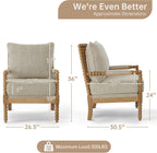 Morden Fort Linen Fabric Spindle Accent Chair with Wood Frame, French Style Accent Chairs with Padded Spring Seat and Armrest Pads, Brushed Base for Living Room Bedroom Farmhouse Office Balcony(Beige)