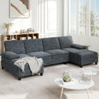 Sectional Couches for Living Room, U Shaped Couch 4 Seat Sectional Sofa with Chaise and Armrests, Comfortable Fabric Sofa for Apartment (Grey)