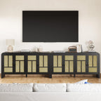 RoyalCraft Buffet Cabinet with Storage Sideboard Accent Farmhouse Credenza with 4 Doors & Shelves Rattan 59" Media Console Boho Coffee Bar Table for Living Room Kitchen Dining Room Hallway