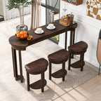 Merax 4 Piece Bar Table Set with 3 PU Upholstered Bar Stools, Solid Wood Counter Height Kitchen Table Set, Breakfast Table with 3 Padded Stools for Living Room, Dining Room, Espresso