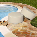 Inflatable Stool Ottoman, Footrest Ottoman with Handle, Outdoor or Indoor Round Portable Stool for Patio Home Decoration, 21x9 Inch, Stripe Beige