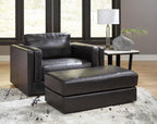 Signature Design by Ashley Amiata Black Leather and Faux Leather Ottoman, Fully Assembled Coffee Table Alternative, Rectangular Footrest Bench for Living Room, Onyx, 44" W x 24" D x 17" H